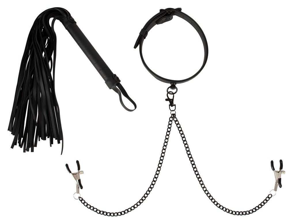Set: Halsfessel mit Nippelklemmen plus Peitsche