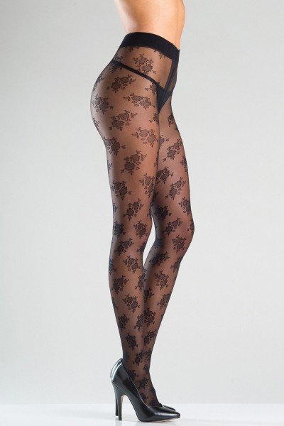 Strumpfhose mit Rosenmuster